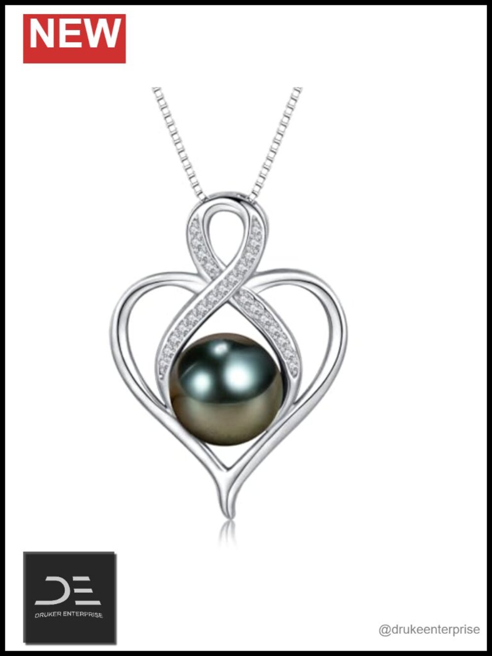 8-9mm Tahitian Black Pearl Necklace 18" Sterling Silver Gift for Wife
